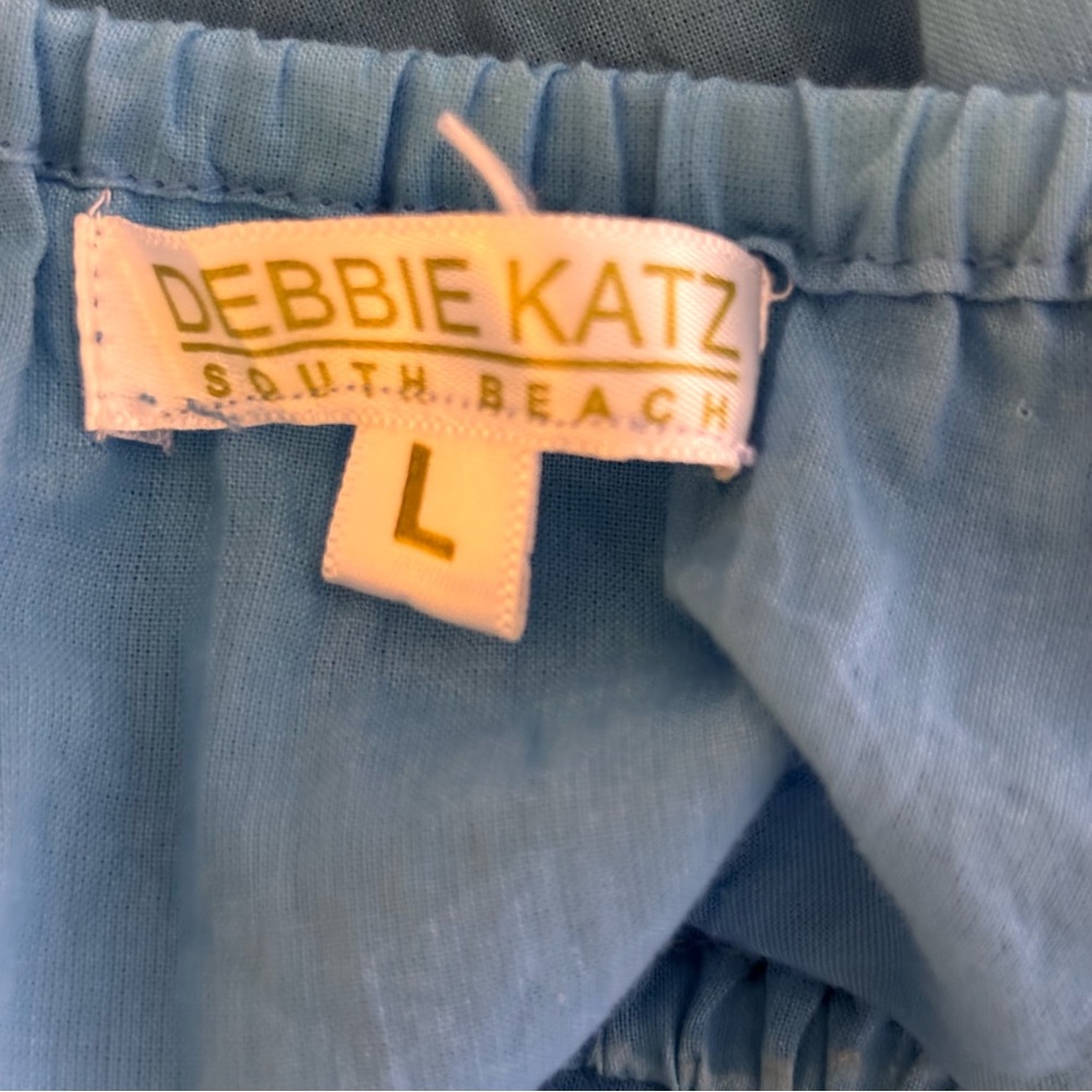 Debbie Katz Blue Embroidered Boho Beach Cover Up Off Shoulder Cotton L - Picture 5 of 6